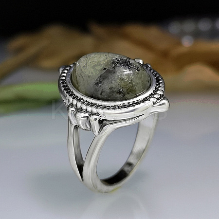 Oval Zinc Alloy Natural Labradorite Finger Rings WG970F5-01-1