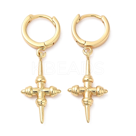 Rack Plating Brass Cross Hoop Earrings EJEW-D061-13G-1