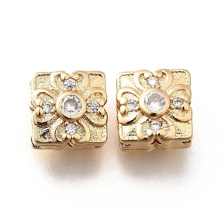 Brass Micro Pave Clear Cubic Zirconia Beads KK-M318-34G-01-1