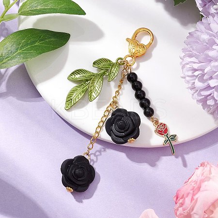 Silicone Rose Pendant Decorations HJEW-JM02590-03-1