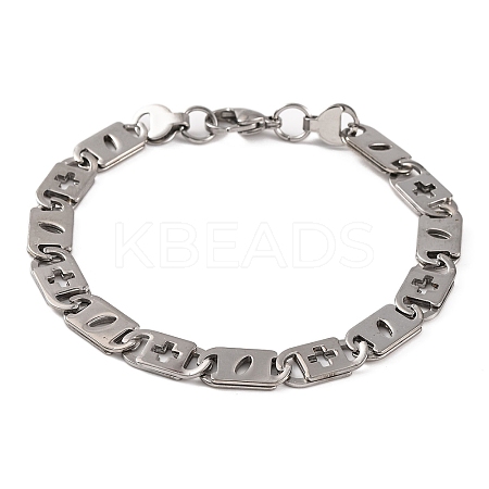 Tarnish Resistant Vacuum Plating 201 Stainless Steel Mariner Hollow Cross Link Chain Bracelets BJEW-B078-64P-1
