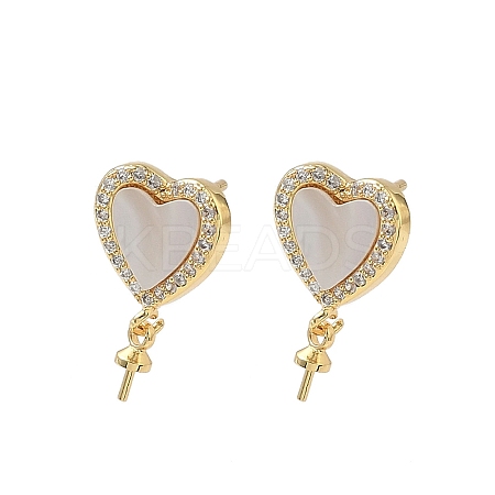 Brass Micro Pave Cubic Zirconia with Shell Stud Earring Findings KK-Z115-03G-1