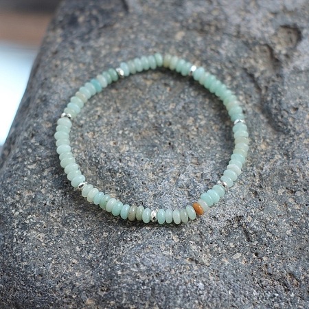 Natural Flower Amazonite Rondelle Beaded Stretch Bracelets UT5328-2-1