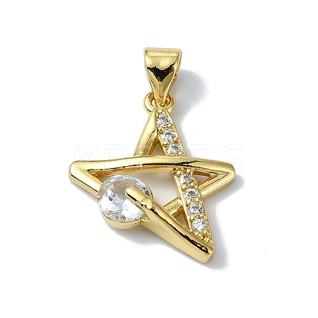 Rack Plating Real 18K Gold Plated Brass Micro Pave Cubic Zirconia Pendants KK-B084-10G-1
