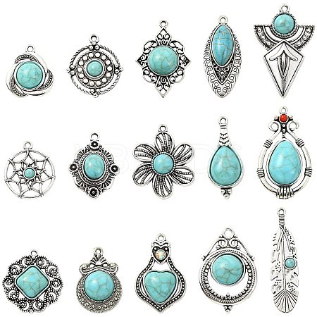 15Pcs 15 Styles Synthetic Turquoise Pendants FIND-CJ0004-26-1
