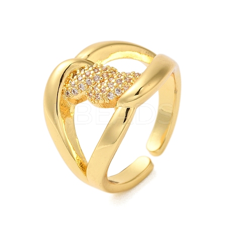 Brass Micro Pave Clear Cubic Zirconia Open Cuff Rings for Women RJEW-A048-18G-1