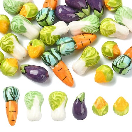 24Pcs 6 Styles Vegetable Theme Handmade Porcelain Beads PORC-CJ0001-25-1