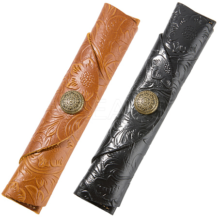 2Pcs 2 Colors Cowhide Roll Pencil Bag AJEW-GF0011-77-1