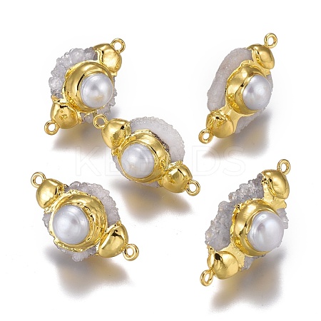 Natural Druzy Quartz Crystal Links Connectors PEAR-F017-12G-1