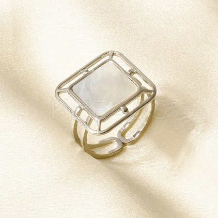 304 Stainless Steel with Natural Shell Cuff Open Rings for Women CE2201-1-1