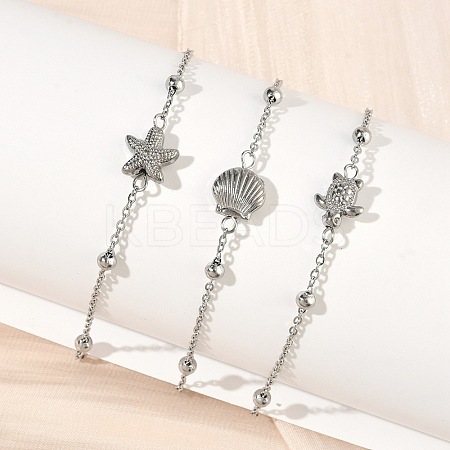 Marine Life Theme 304 Stainless Steel Link Bracelets BJEW-F534-02P-1