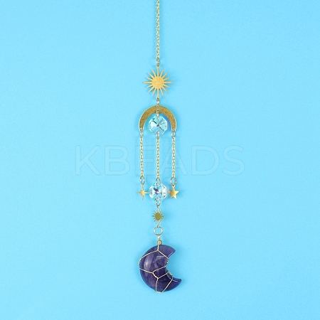 Amethyst Moon Sun Catcher Hanging Ornaments HJEW-PW0002-11J-1