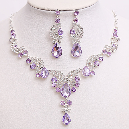 Teardrop & Moon Alloy Rhinestone Pendant Necklace & Stud Dangle Earring FS-WG0A8BD-03-1
