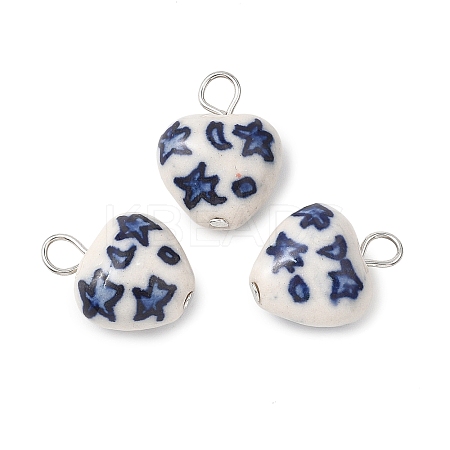 Hand Painted Star & Moon Heart Porcelain Pendants PALLOY-JF04681-1
