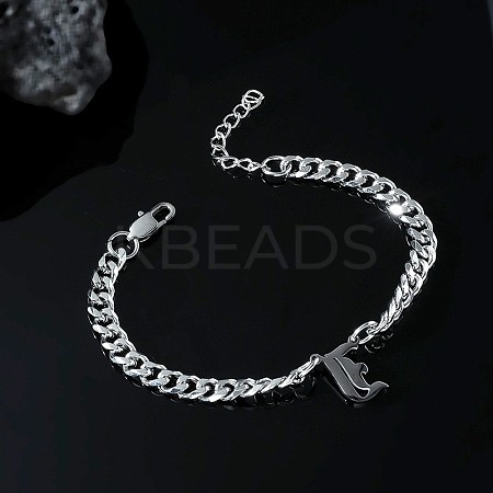 304 Stainless Steel Initial Pendant Cuban Link Chain Necklaces FS-WGB15F2-25-1
