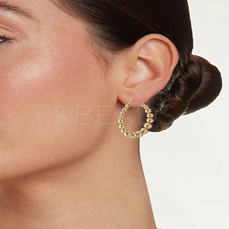 1 Pair 201 Stainless Steel Round Beaded Hoop Earrings with 304 Stainless Steel Pins for Women EJEW-LP0011-03-1