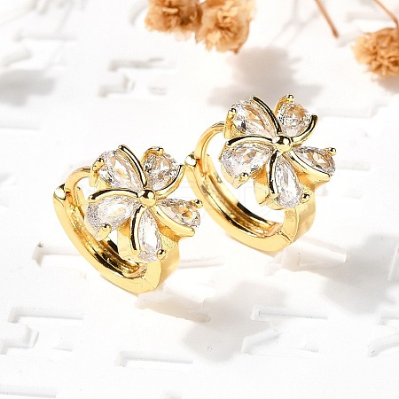 Flower Brass Hoop Earrings EJEW-S256-01B-G-1