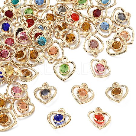 60Pcs Rack Plating Eco-Friendly Iron Rhinestone Heart Charms IFIN-YW0003-94-1