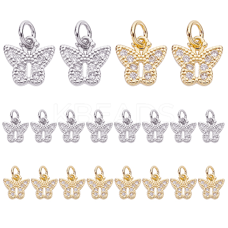 20Pcs 2 Colors Brass Micro Pave Clear Cubic Zirconia Pendants KK-PH0003-35-1