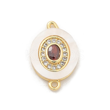 Brass Micro Pave Clear Cubic Zirconia & Shell Connector Charms KK-M303-03G-04-1