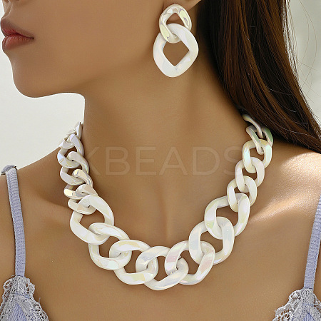 Alloy & CCB Plastic Curb Chain Necklace & Stud Dangle Earrings Sets FS-WG734CE-05-1