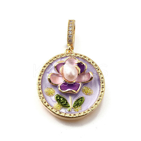 Brass Micro Pave Cubic Zirconia & Enamel Pendants KK-R222-10G-02-1