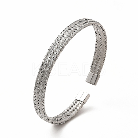 Non-Tarnish 304 Stainless Steel Mesh Chains Shape Open Cuff Bangle for Women LS-BJEW-C033-01P-1