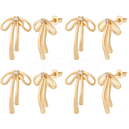 4 Pairs Brass with Cubic Zirconia Stud Earrings for Women EJEW-BC0001-17G-1