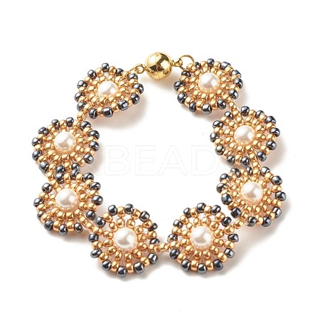 Shell Pearl Flower Link Bracelet BJEW-JB08084-04-1