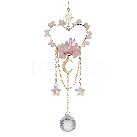Natural Rose Quartz Chip Beads with Brass Finding Pendant Decorations HJEW-JM01815-04-1