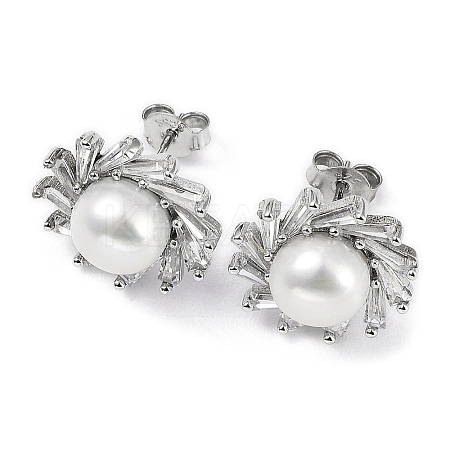 Anti-Tarnish Rhodium Plated 925 Sterling Silver Micro Pave Cubic Zirconia Sun Stud Earrings for Women EJEW-F318-03P-1