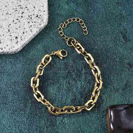 304 Stainless Steel Cable Chain Bracelets for Women BJEW-F488-14G-1