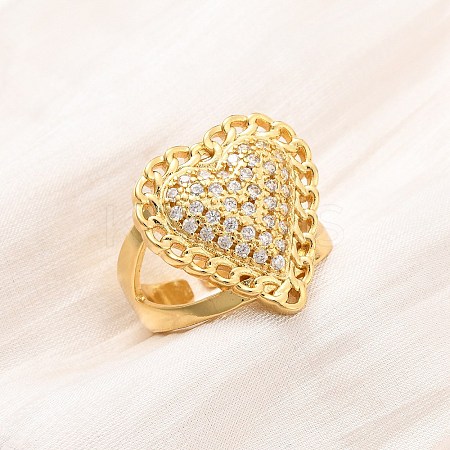 Adjustable Brass Micro Pave Cubic Zirconia Cuff Rings for Women RJEW-B139-08G-01-1