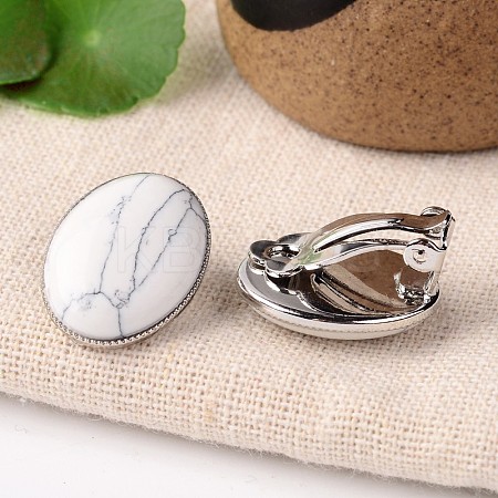 Natural Howlite Oval Clip-on Earrings EJEW-J091-05-1