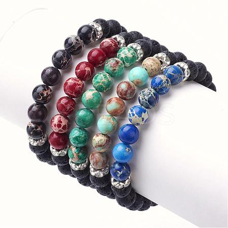 Natural Imperial Jasper(Dyed) & Lava Rock Stretch Bracelets BJEW-JB02755-1