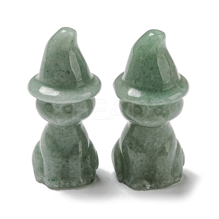 Natural Green Aventurine Carved Healing Cat with Witch Hat Figurines DJEW-D012-07F-1
