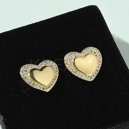 Brass Micro Pave Clear Cubic Zirconia Stud Earrings for Women EJEW-U034-02G-02-1