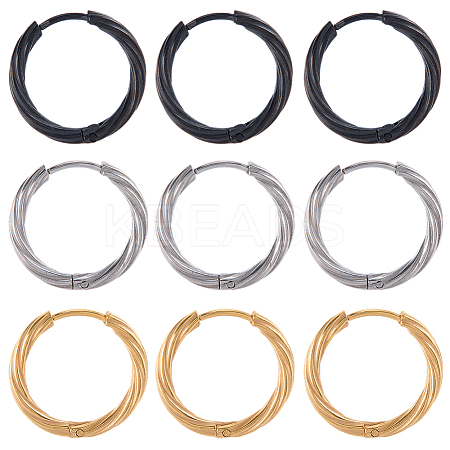 18Pcs 3 Colors 303 Stainless Steel Twist Hoop Earrings for Women EJEW-SC0001-81A-1