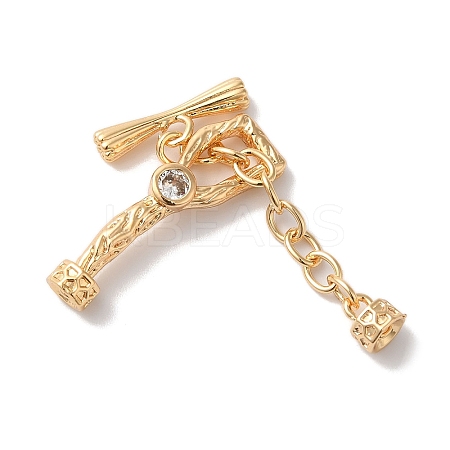 Brass Micro Pave Clear Cubic Zirconia Toggle Clasps KK-G503-03G-1