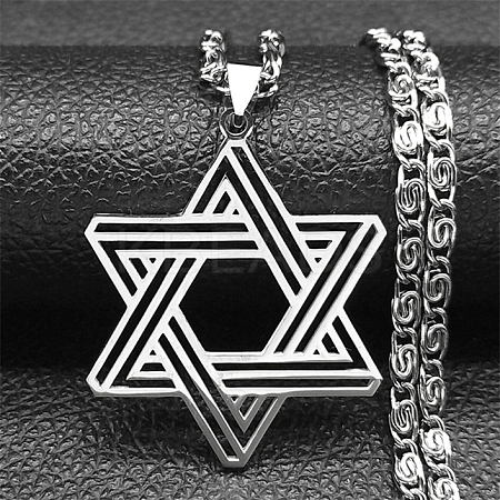 201 Stainless Steel Lumachina Chain Star of David Pendant Necklaces NJEW-S003-03P-1