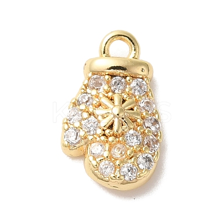 Christmas Theme Brass Micro Pave Cubic Zirconia Charms KK-P278-11G-1