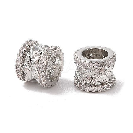 Brass Micro Pave Clear Cubic Zirconia European Beads KK-B100-047P-1