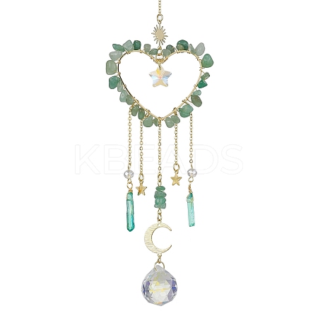 Natural Green Aventurine Chip Beads with Brass Findings Pendant Decorations HJEW-JM01814-03-1