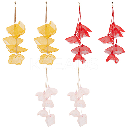 3 Pairs 3 Colors Cloth Flower Cluster Dangle Stud Earrings EJEW-AN0002-04-1