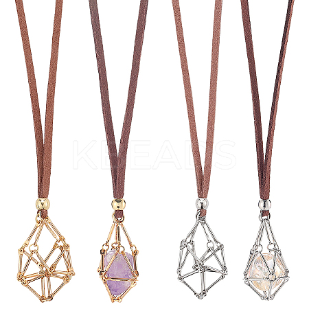 6Pcs 2 Styles Brass Bar Link Chains Macrame Pouch Empty Stone Holder for Pendant Necklace Making MAK-SC0001-40-1