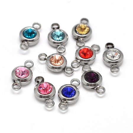 Flat Round 304 Stainless Steel Cubic Zirconia Links STAS-P029-M-1