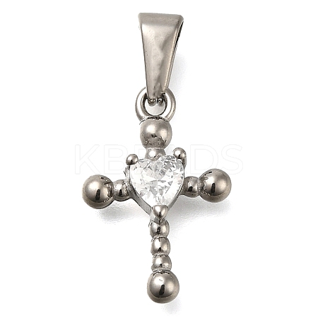304 Stainless Steel Pendants with Cubic Zirconia STAS-Z113-04P-1