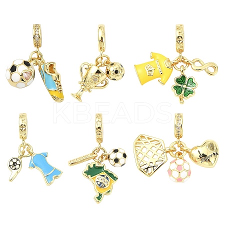 6Pcs 6 Styles Brass Enamel European Dangle Charms KK-CJ0003-95-1