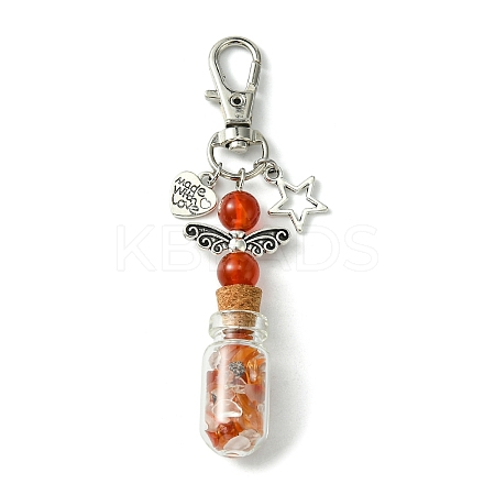 Glass Wishing Bottle with Natural Carnelian inside Pendant Decorations HJEW-JM01741-04-1