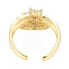 Cubic Zirconia Moon with Flower Open Cuff Ring RJEW-N037-039F-3
